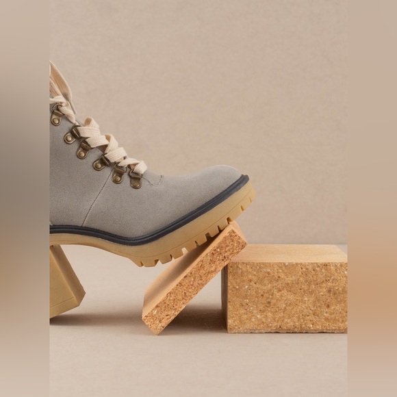 Heeled Platform Lace Up Sherpa Boots - Oasis Society - Picture 3 of 6